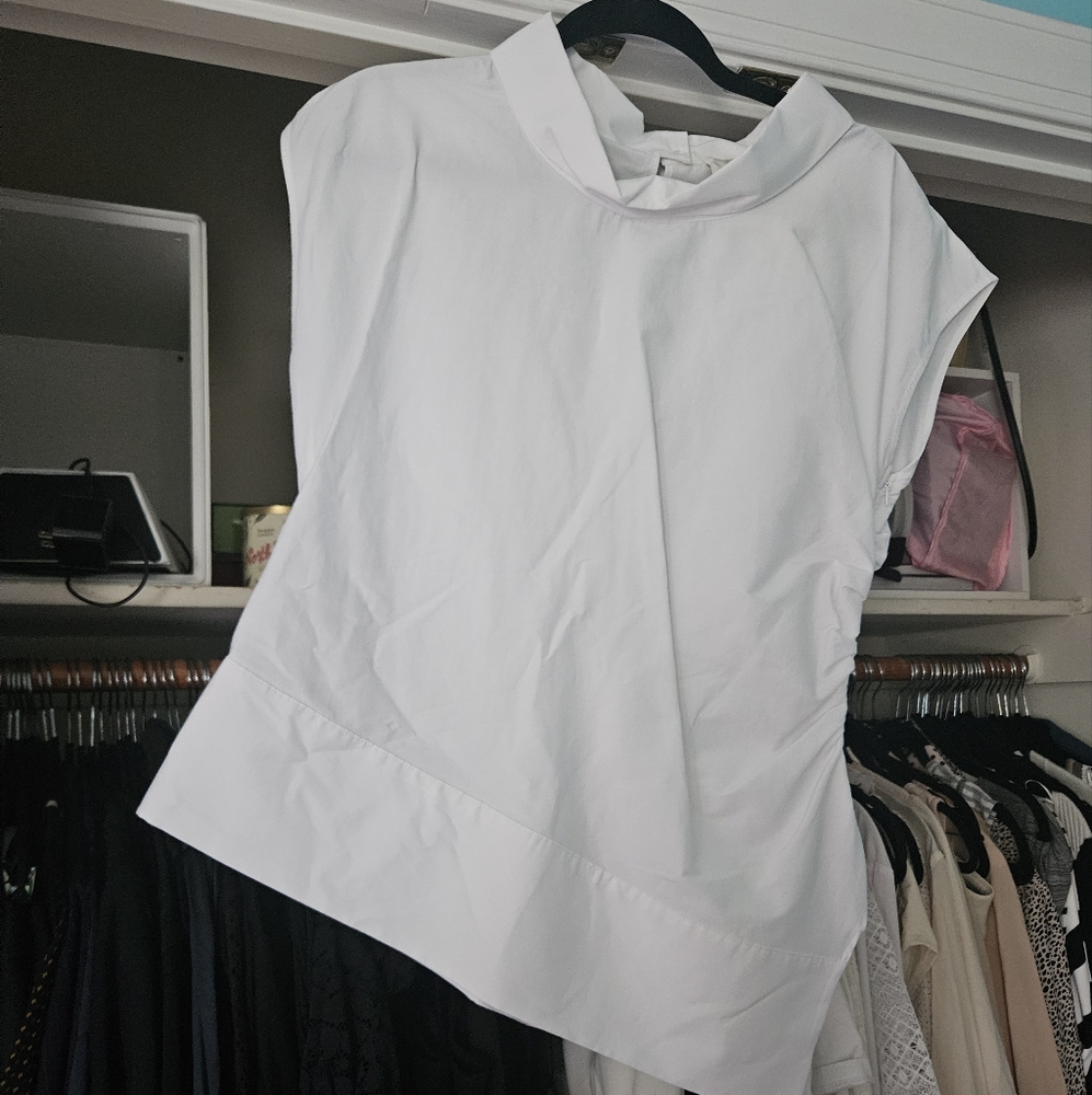 Maeve White Cotton Blend Collared Ruched Blouse For Anthropologie